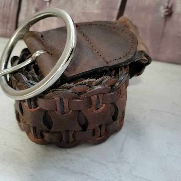 2" Genuine Leather Belt Women's Braided Brown Silver Buckle Classic Boho Peasant - Picture 3 of 11